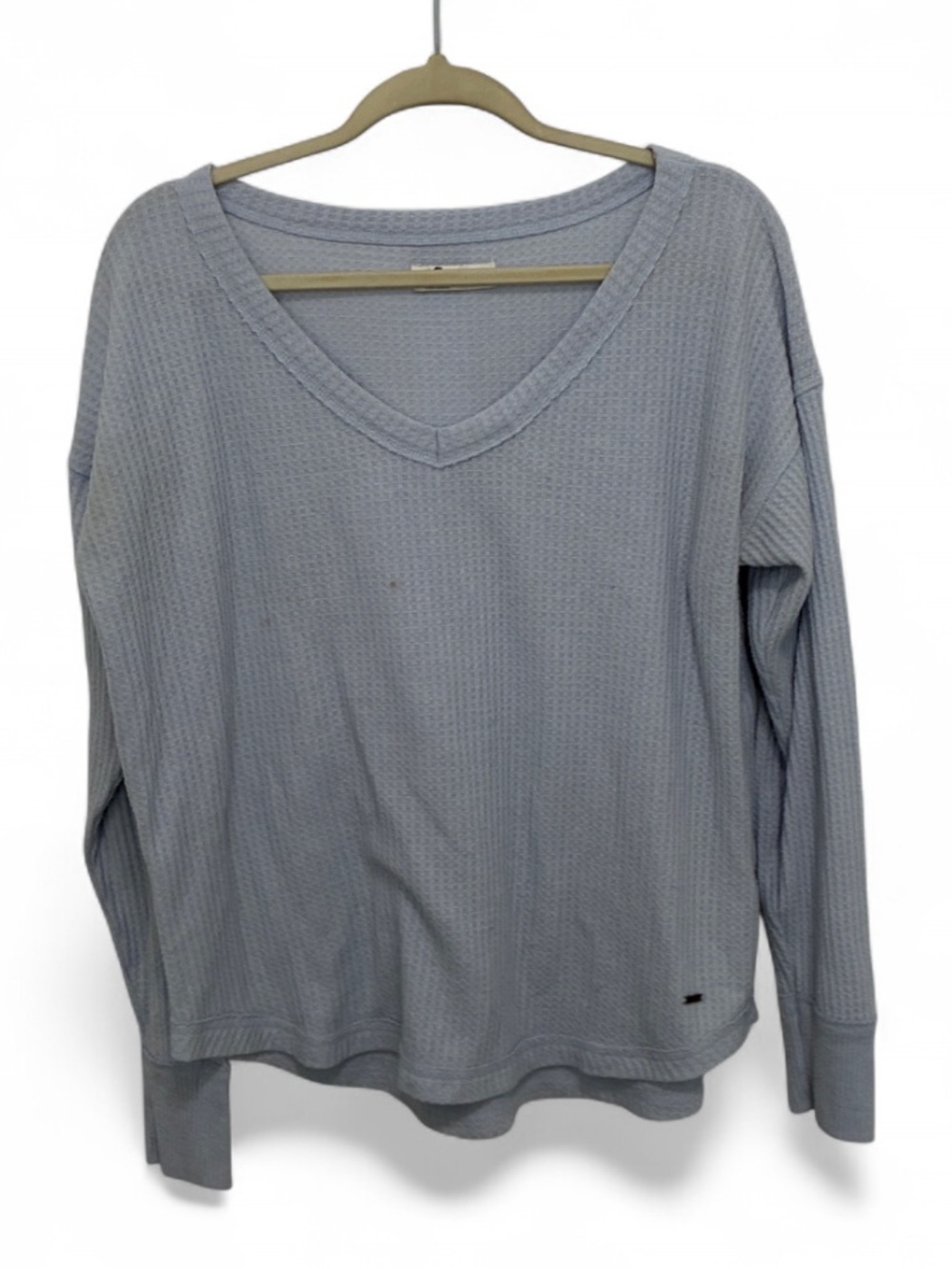 Hollister Light Blue V-Neck Oversized Waffle Knit Long Sleeve Top